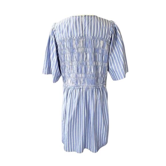 Apiece Apart Adorna Smocked Striped Cotton Mini Dress Blue White Size Medium - Picture 4 of 9